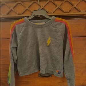 Aviator Nation Gray Cropped Sweatshirt with Colorful Stripes